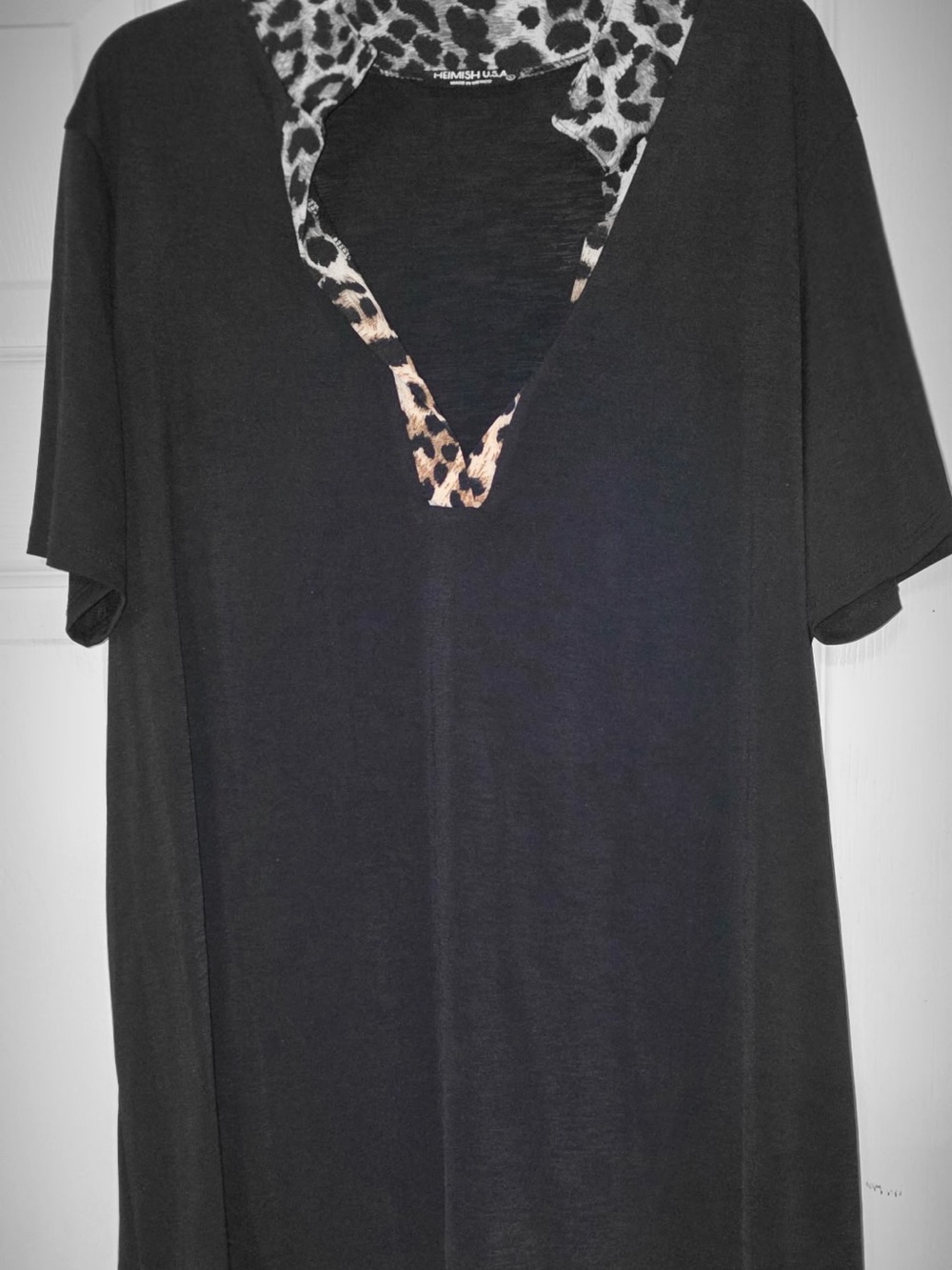 HEIMISH USA Black V-Neck Tunic with Leopard Trim Accent